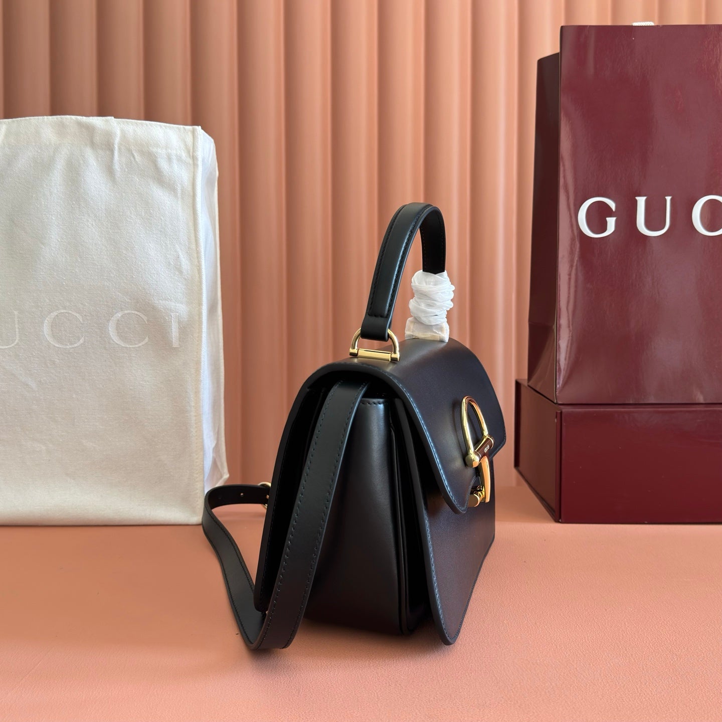 Gucci 2026 Siena Bag 25.5cm Black Gold Leather 277145