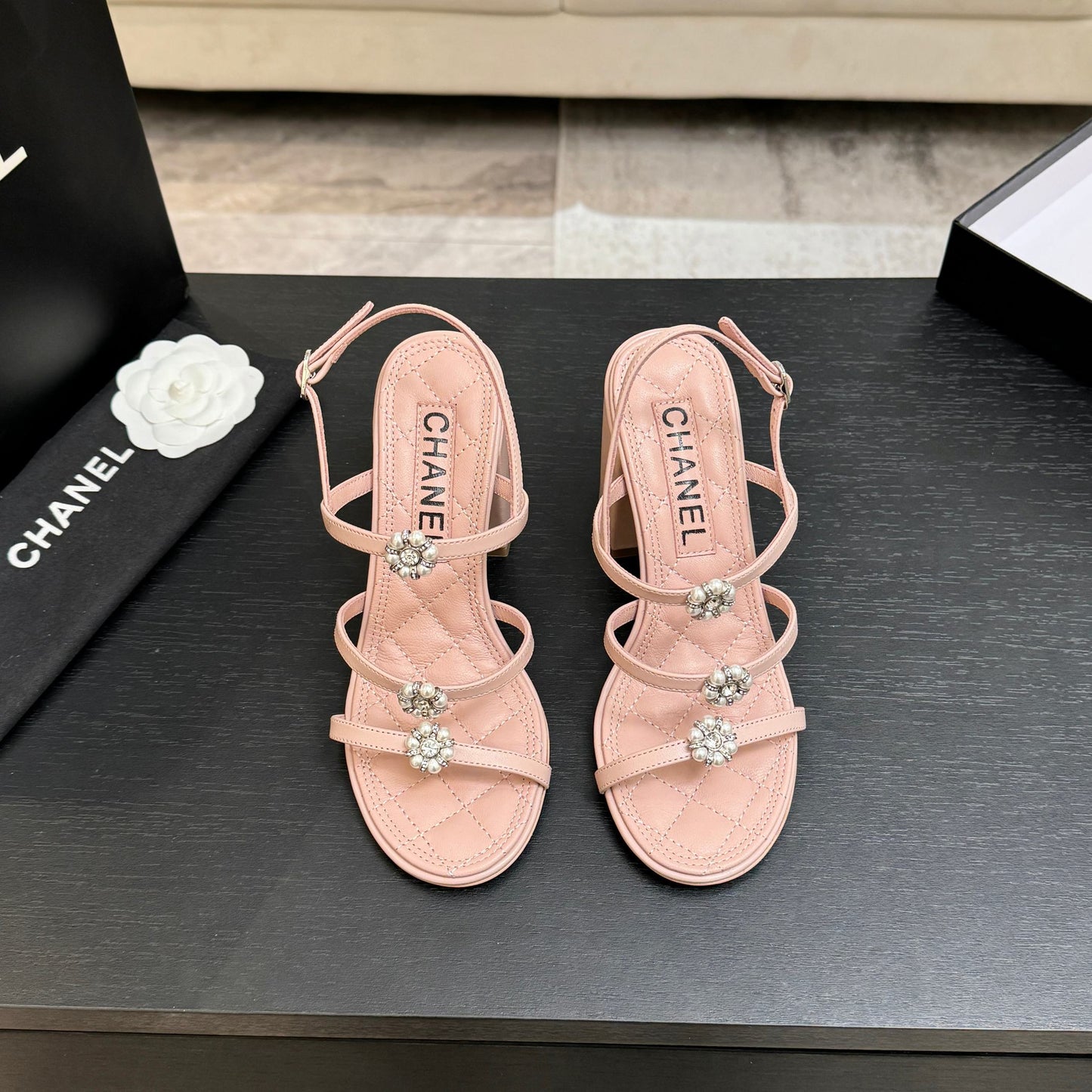 CC 2026 Camellia Chunky Heeled Sandals  90 Lambskin