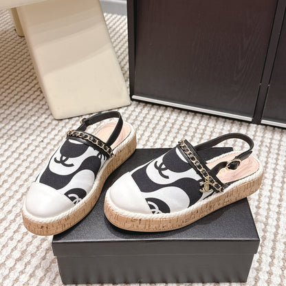 CC 26s Rope-Soled Sandals White Black Canvas Leather 652561