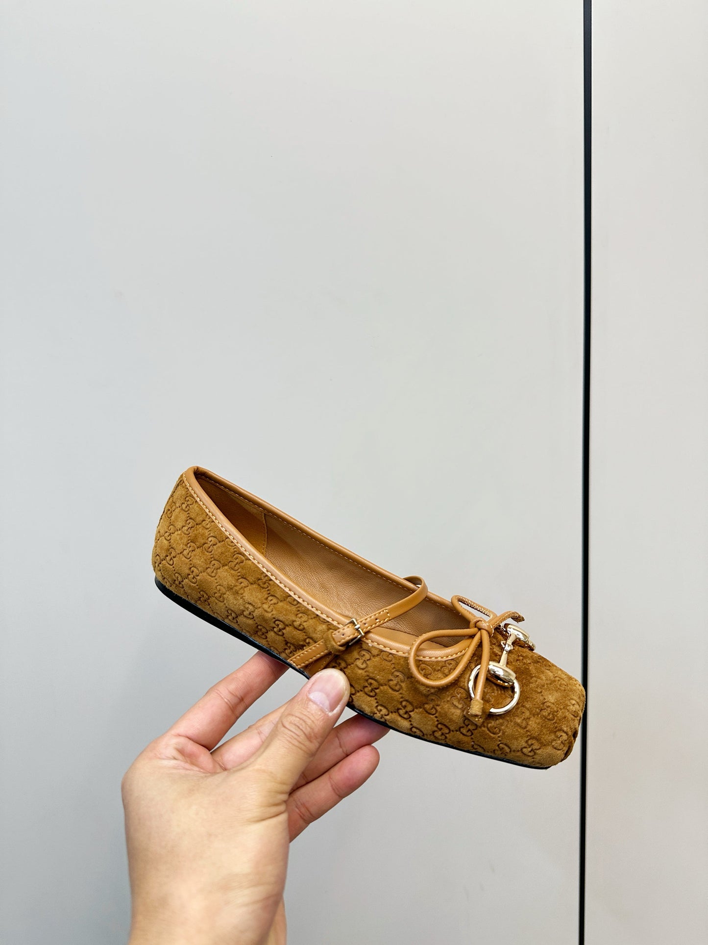 GG 26SS Ballet Flats Tan Brown Monogram Suede 645709