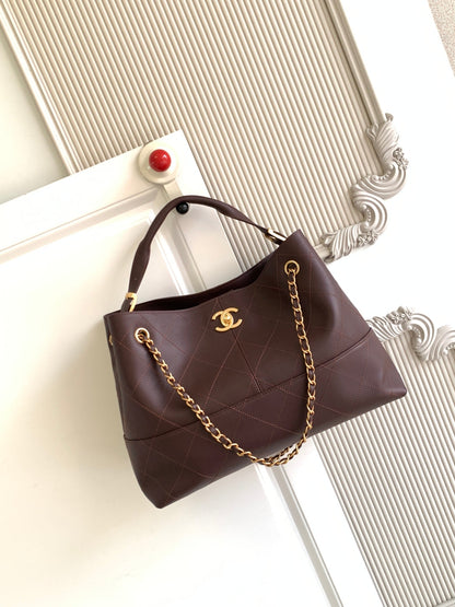 Chanel 2026 Stitched Shopping Bag 36cm Chocolate Calfskin 348238