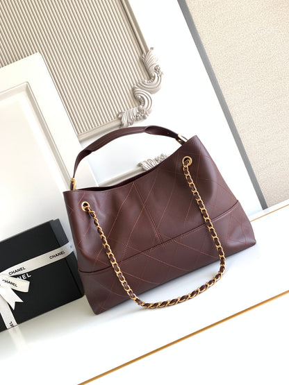 Chanel 2026 Stitched Shopping Bag 36cm Chocolate Calfskin 348238
