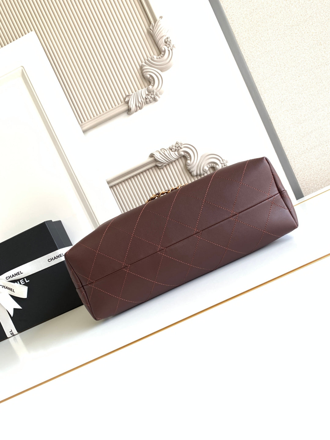 Chanel 2026 Stitched Shopping Bag 36cm Chocolate Calfskin 348238