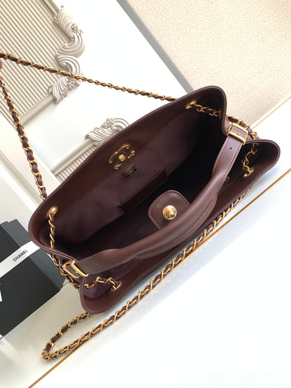 Chanel 2026 Stitched Shopping Bag 36cm Chocolate Calfskin 348238