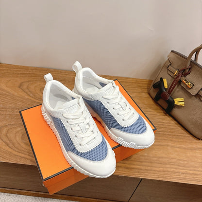 HM 26ss Sneakers White Blue Cowhide  Fabric 638566