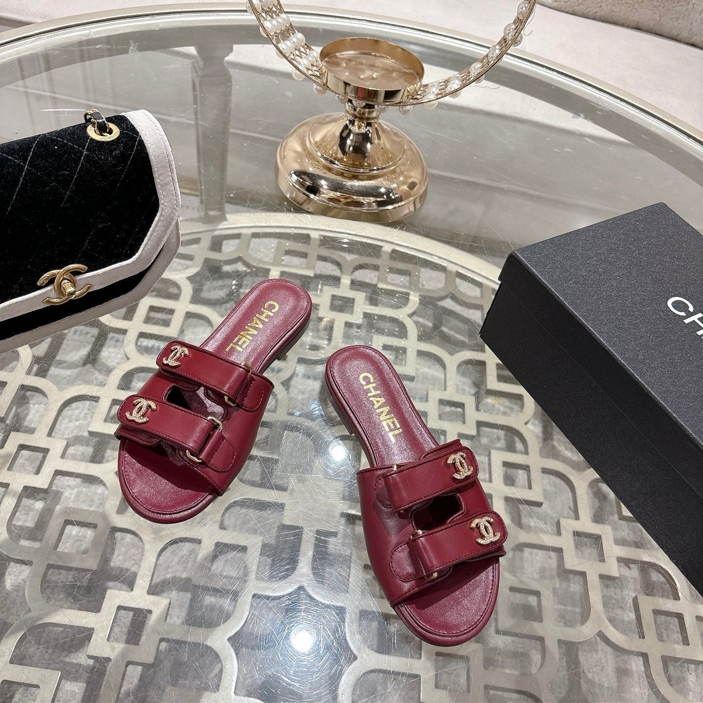 CC 26s Buckle Sandals Burgundy Sheepskin 627074