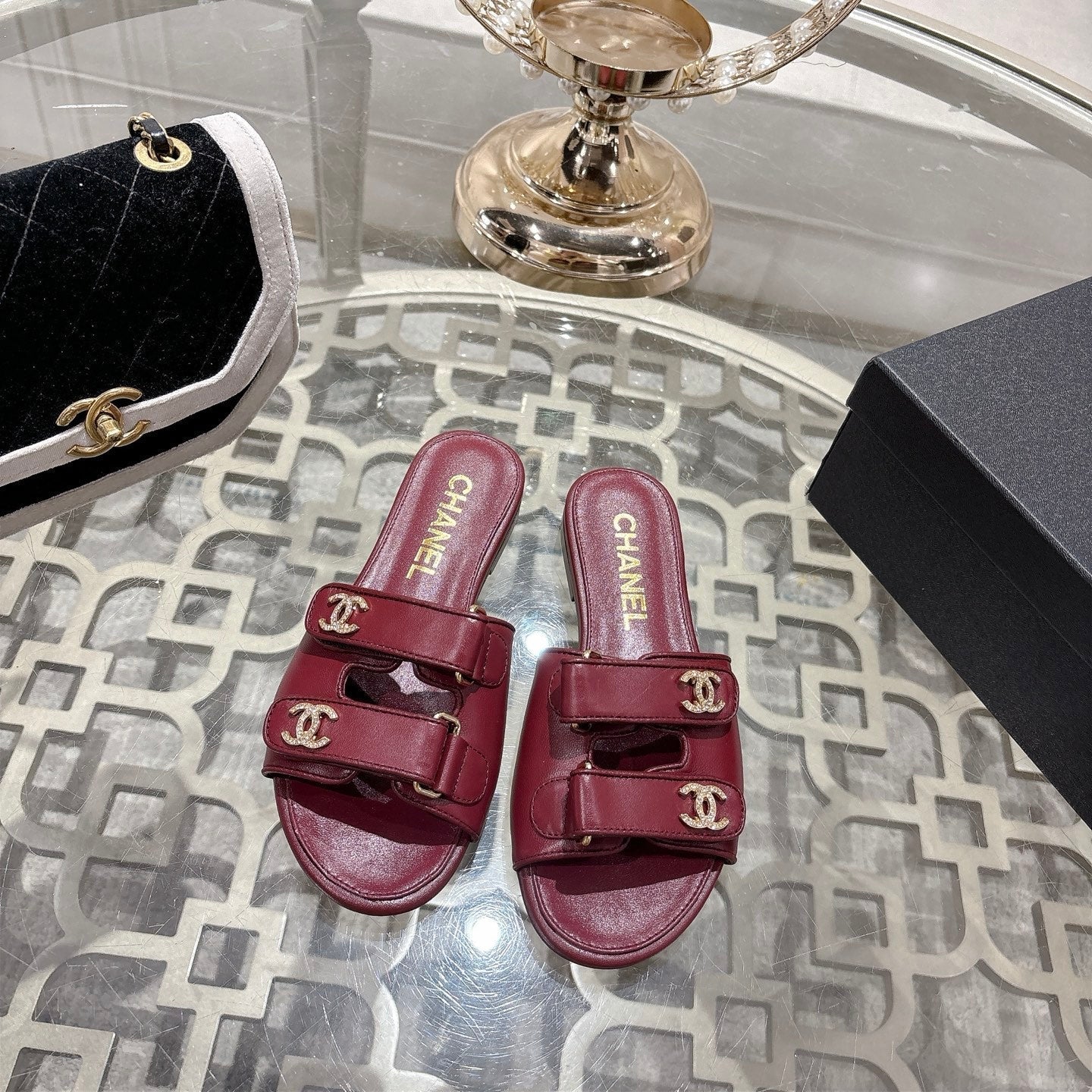 CC 26s Buckle Sandals Burgundy Sheepskin 627074