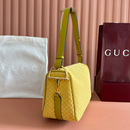 Gucci 2026 Half Horsebit Bag 38cm Yellow Suede Leather 277350