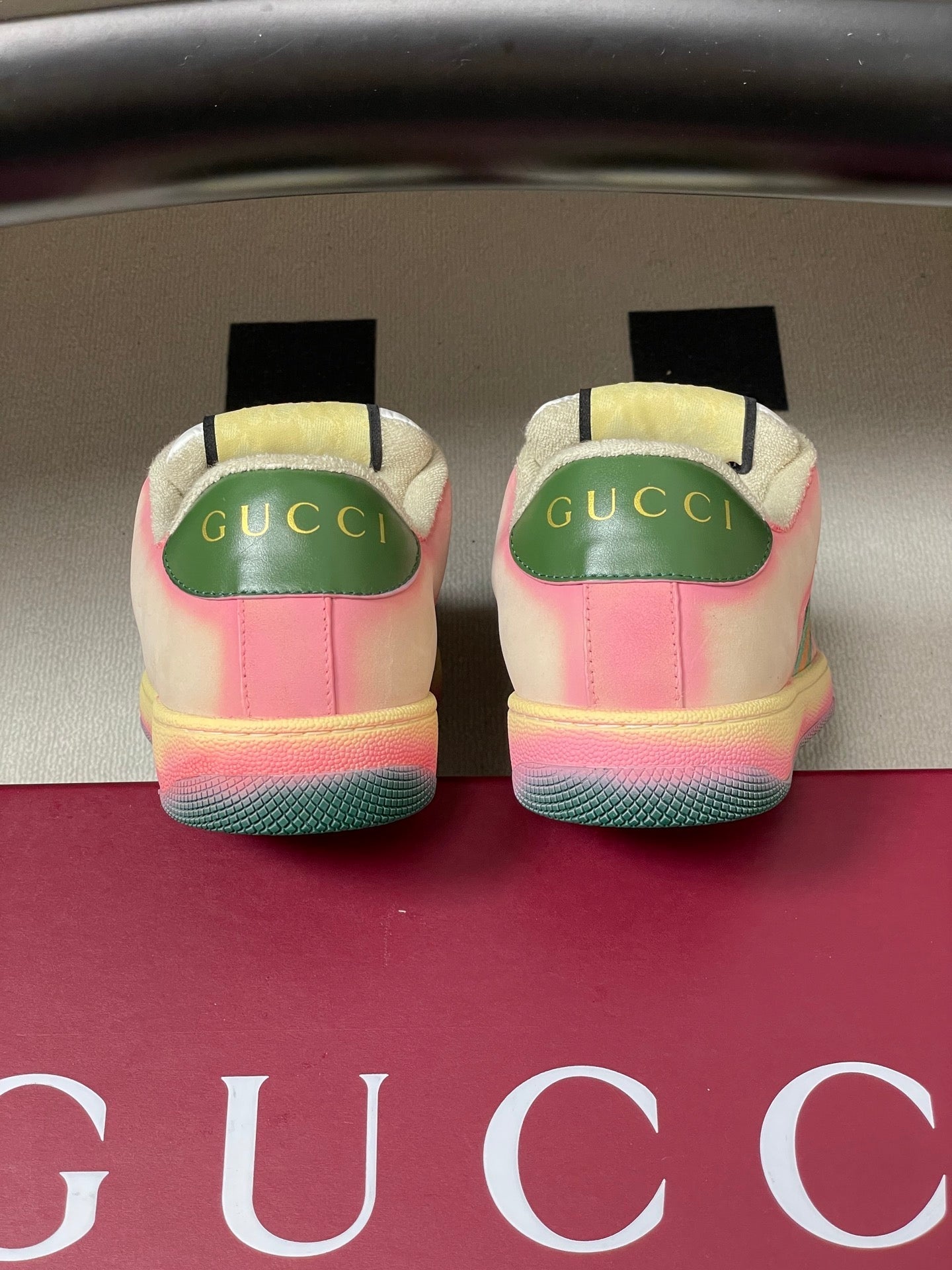 GG 26ss Screener Sneaker Beige Pink Green Fabric Calfskin 697903