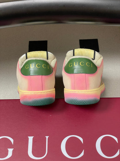 GG 26ss Screener Sneaker Beige Pink Green Fabric Calfskin 697903