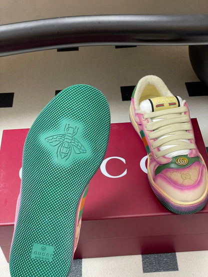 GG 26ss Screener Sneaker Beige Purple Green Fabric Calfskin 697904