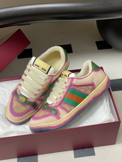 GG 26ss Screener Sneaker Beige Purple Green Fabric Calfskin 697904