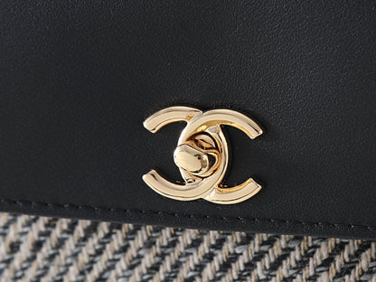 Chanel 2026 Urban Essential East West Bag 32cm Black mix Grey Leather Tweed