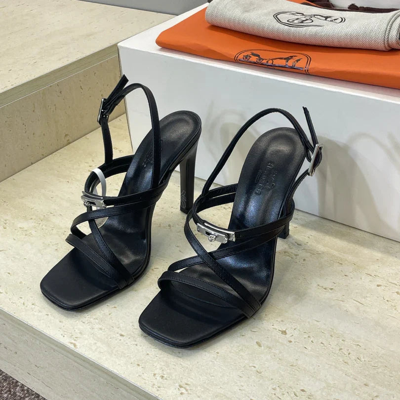 HM 26ss Kelly Silver Buckle Sandals Calfskin