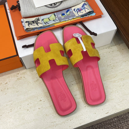 HM 26ss  Oran Sandals Pink Yellow Suede Cowhide 607207