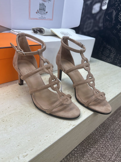 HM 26ss High Heels Sandals 70 Taupe Suede 633221
